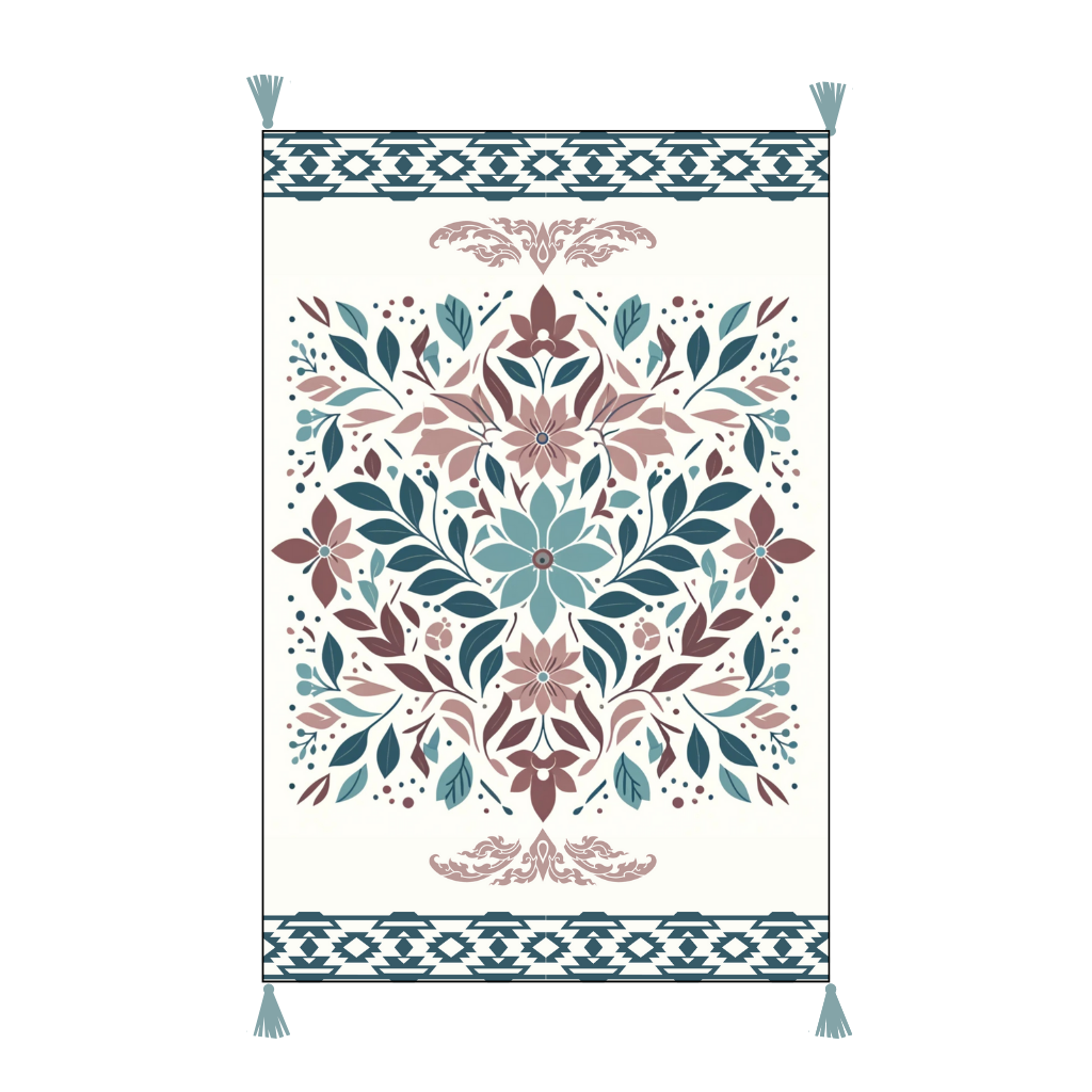 Vintage Teal Floral Printed Embroidered Cotton Bedding Cushion Throw