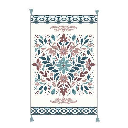 Vintage Teal Floral Printed Embroidered Cotton Bedding Cushion Throw