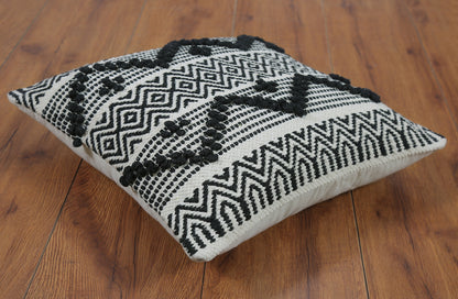 Boho Cushion Cover with Black and White Tribal Pattern Textured Design