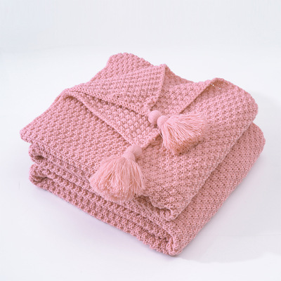 Pink Nordic Solid Colour Tassel Knitted Blanket Throw - Adore India   