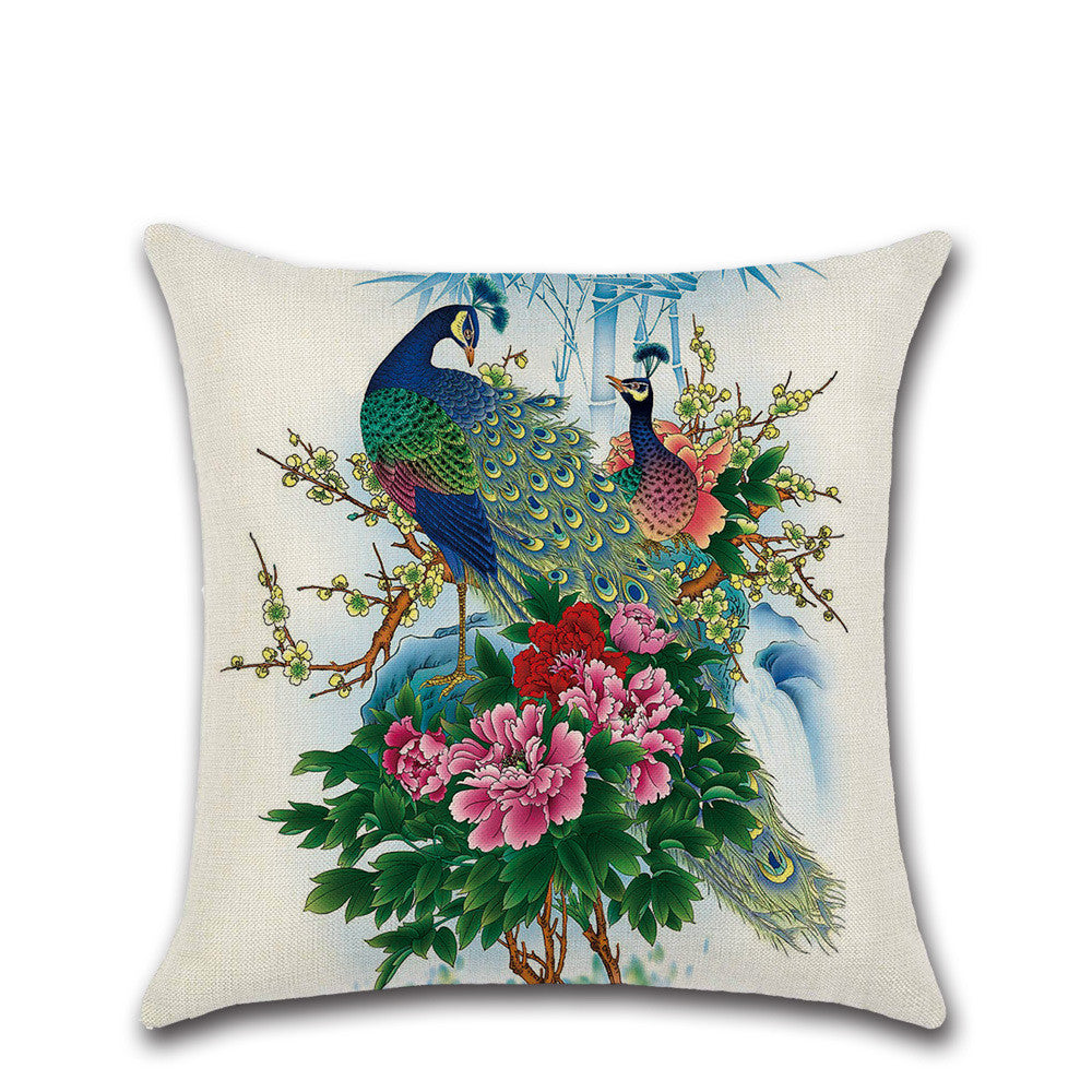 Peacock Printed Throw Pillow Case Cushion Cover - Adore India   