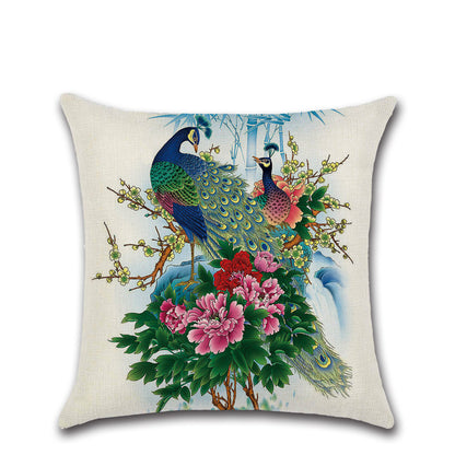 Peacock Printed Throw Pillow Case Cushion Cover - Adore India   
