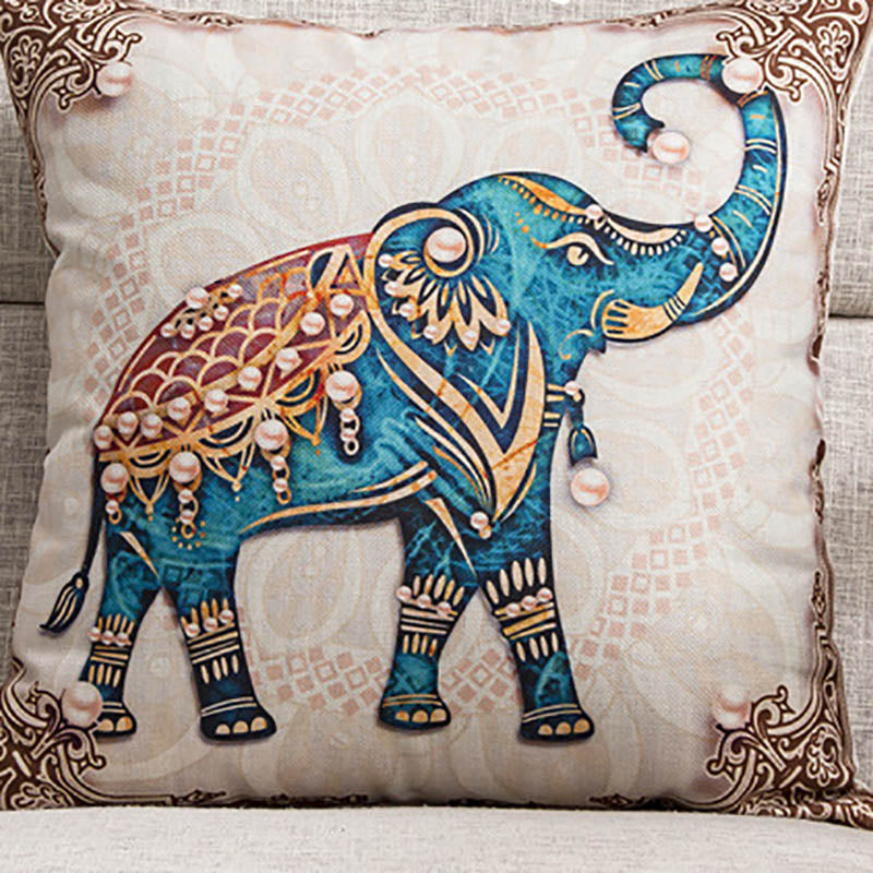 Bohemian Teal Elephant Printed Cushion Cover - Adore India   