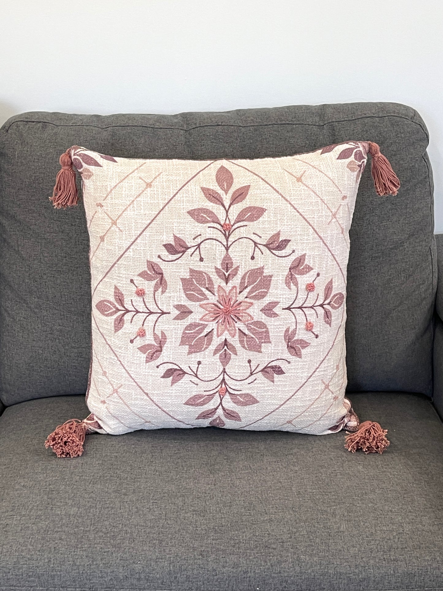 Vintage Mauve Bohemian Embroidered Cotton Bedding Throw Cushion