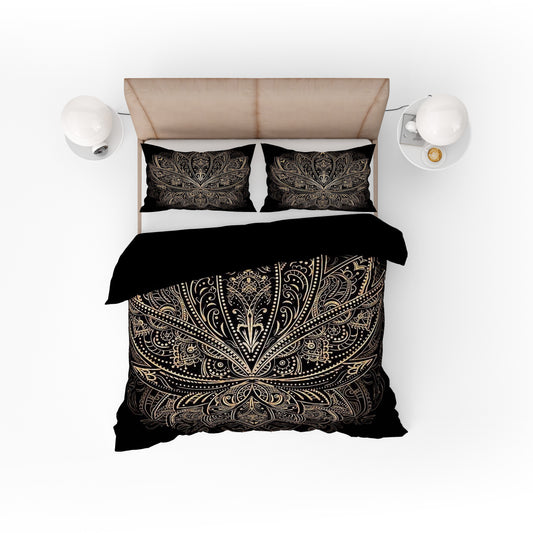 Indian Bohemian Lotus Mandala Quilt Cover Set - Adore India   