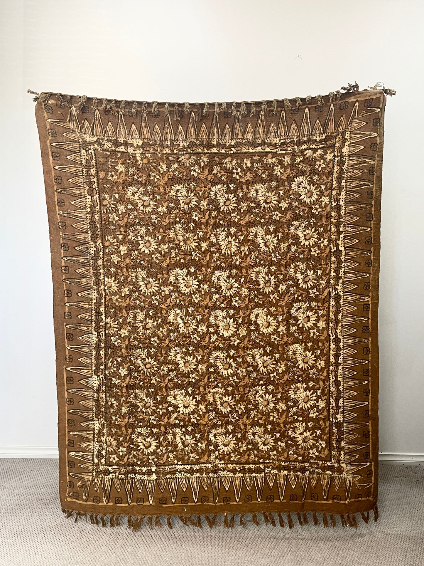 Bohemian Cotton Vintage Mustard Block Printed Bedding Throw Blanket - Adore India   