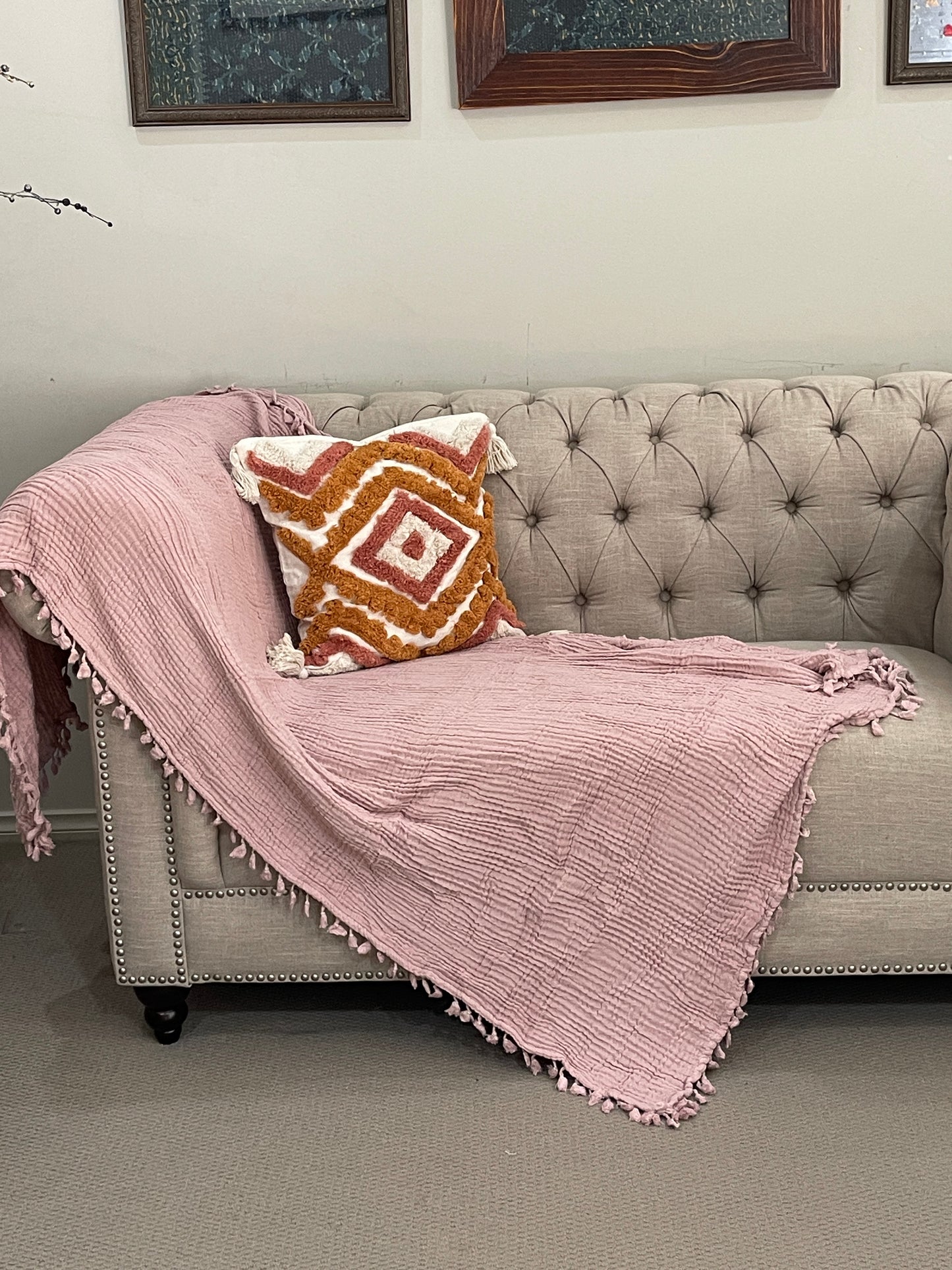 Organic Cotton Muslin Soft Bedding Blanket Throw With Tassels - Adore India   