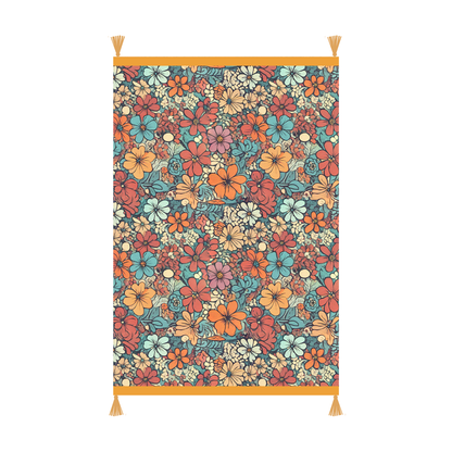 Vintage Floral Bohemian Printed Embroidered Cotton Bedding Throw