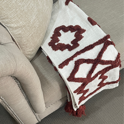 Bohemian Burgundy Cotton Bedding Tufted Throw Blanket - Adore India   