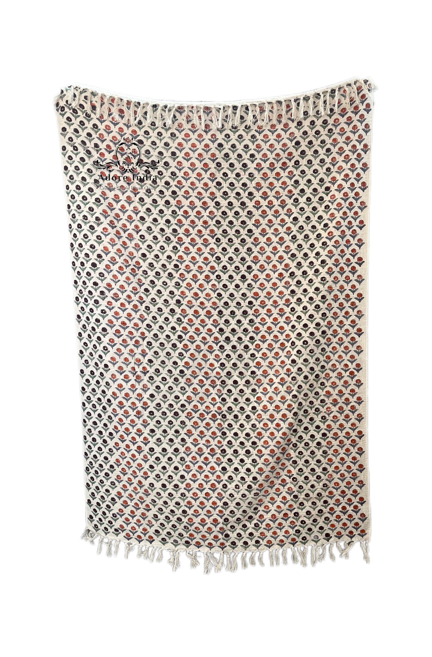 Bohemian Hand Block Bud Printed Cotton Bedding Throw Blanket - Adore India   