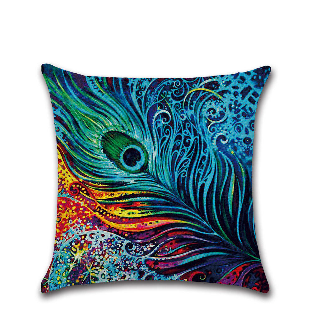Peacock Printed Throw Pillow Case Cushion Cover - Adore India   