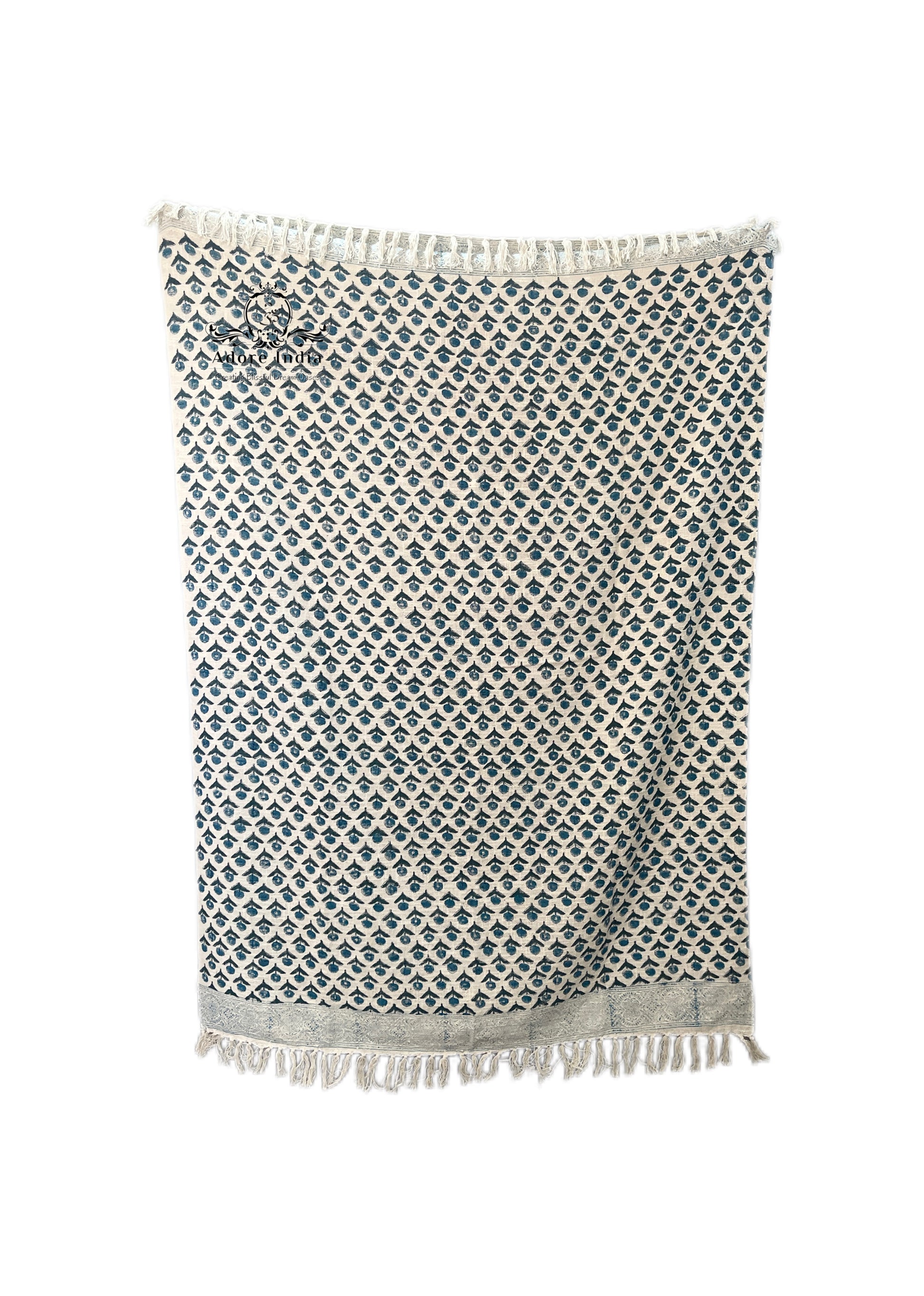 Bohemian Hand Block Blue Bud Cotton Bedding Blanket Throw - Adore India   
