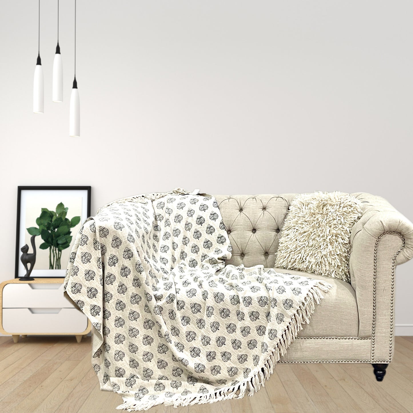 Bohemian Heart Hand Block Printed Cotton Bedding Throw Blanket - Adore India   