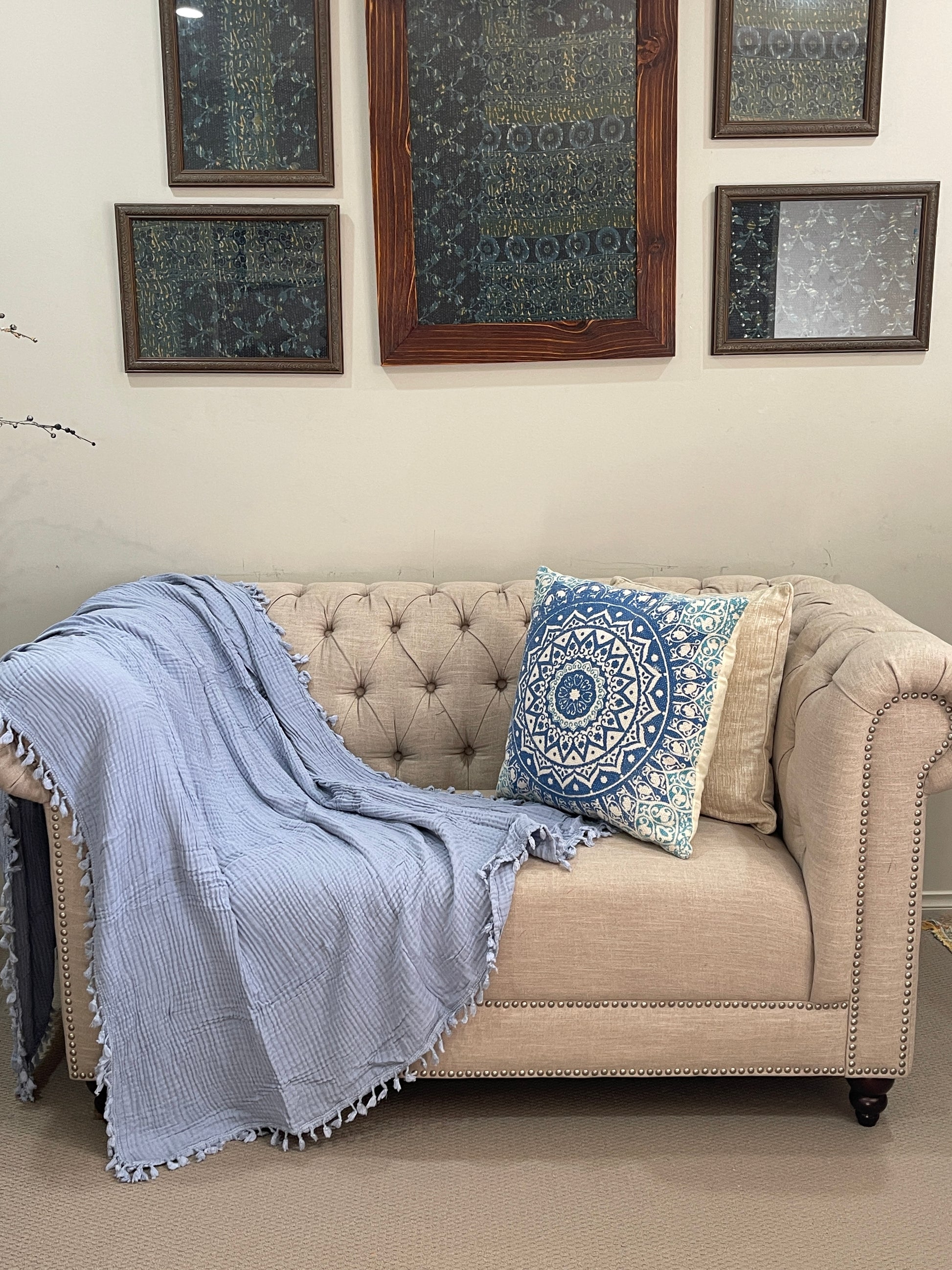 Organic Cotton Muslin Soft Bedding Blanket Throw With Tassels - Adore India   