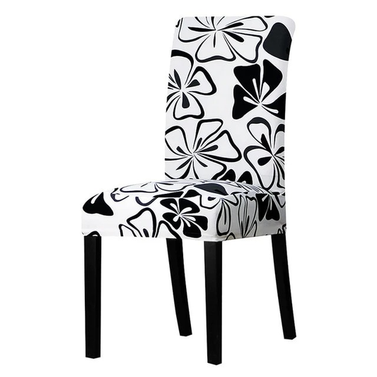 Black and White Floral Printed Stretchable Chair Protector Cover - Adore India   