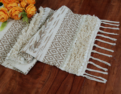 Aria Cotton Boho Table Runner for Dining Elegant Neutral Home Accent