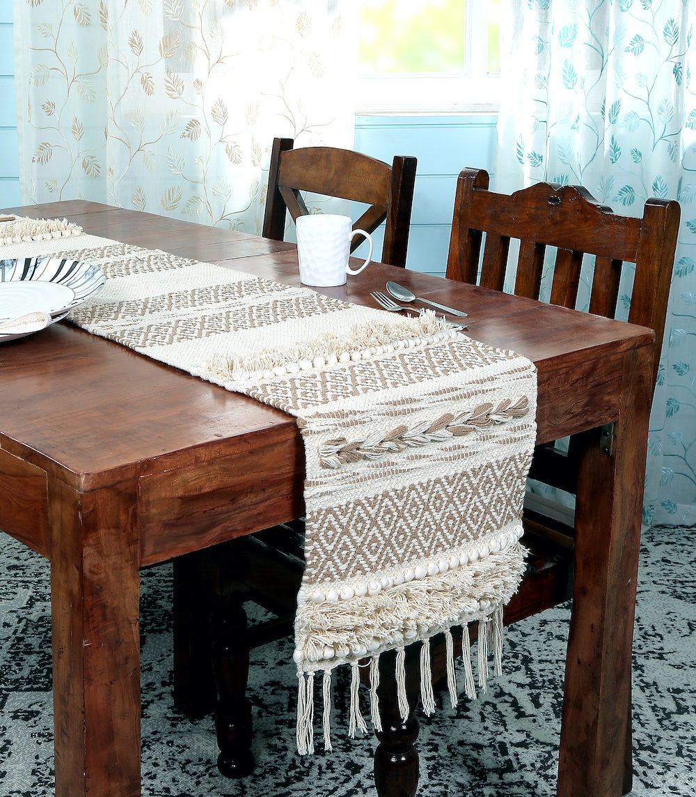 Aria Cotton Boho Table Runner for Dining Elegant Neutral Home Accent