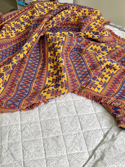 Bohemian Geometrical Kilim Multicolour Geometric Throw Bedspread - Adore India   