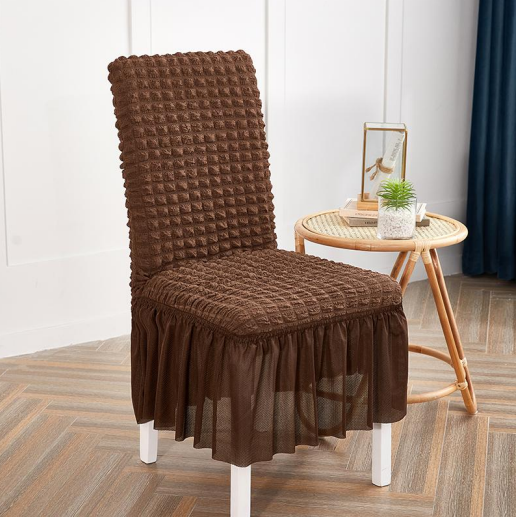 Ruffled Coffee Stretchable Chair Protector Cover
