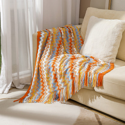 Bohemian Geometrical Zigzag Knitted Blanket Throw - Adore India   