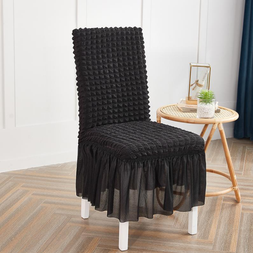 Ruffled Black Stretchable Chair Protector Cover