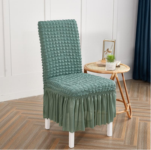 Ruffled Green Stretchable Chair Protector Cover
