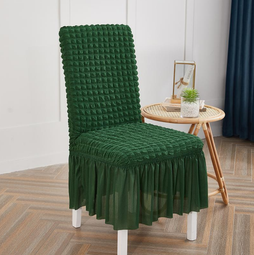 Ruffled Dark Green Stretchable Chair Protector Cover