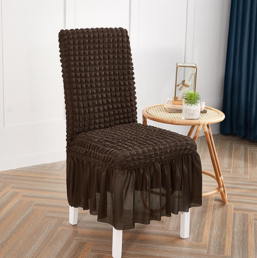 Ruffled Dark Brown Stretchable Chair Protector Cover