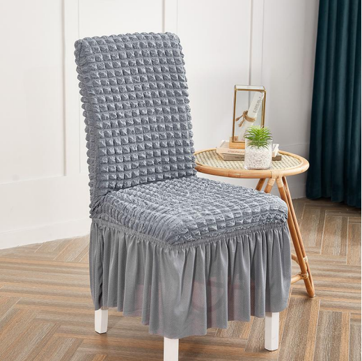 Ruffled Gray Stretchable Chair Protector Cover