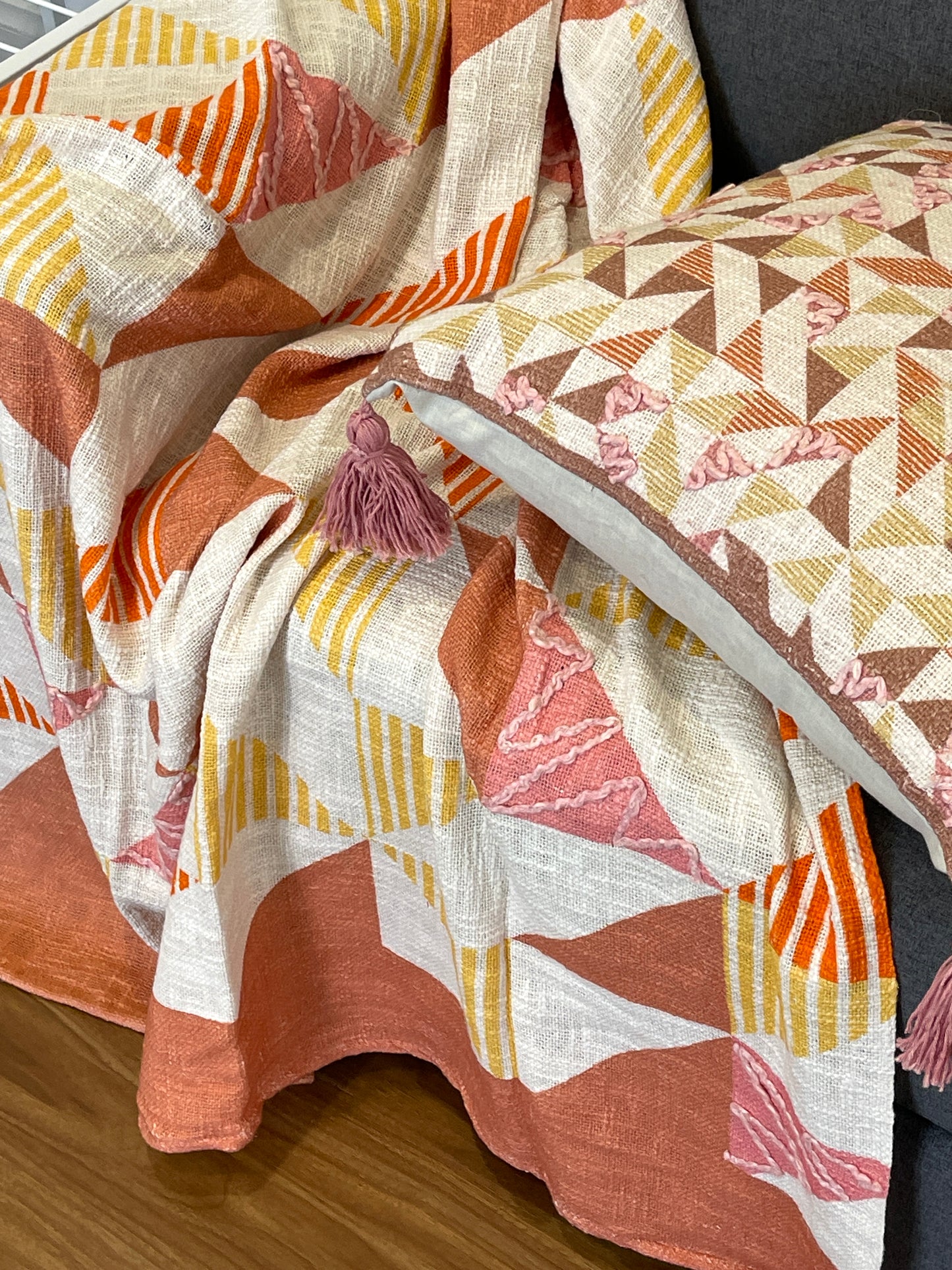 Trendy Geo Bohemian Embroidered Cotton Bedding Cushion Throw