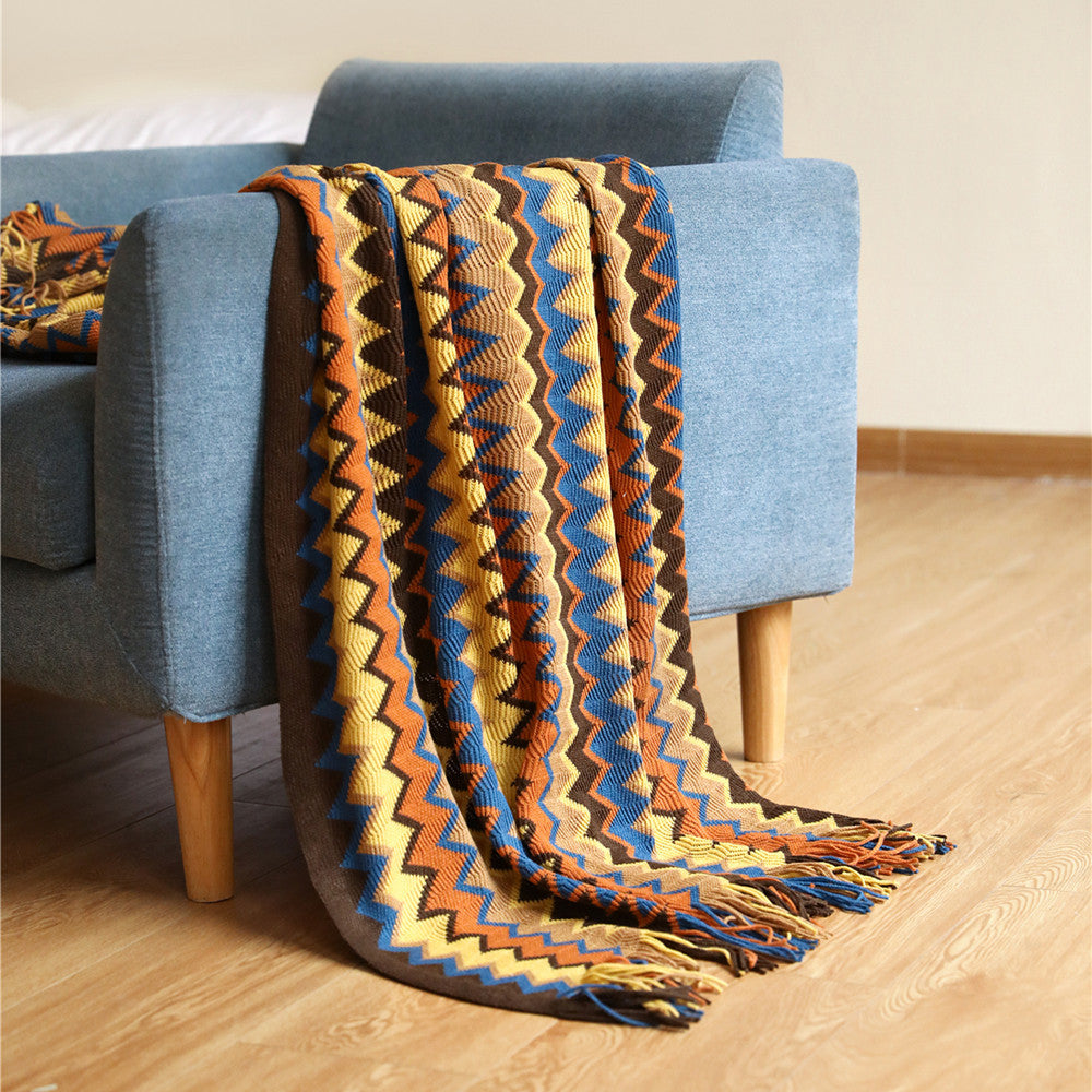 Bohemian Geometrical Zigzag Knitted Blanket Throw - Adore India   