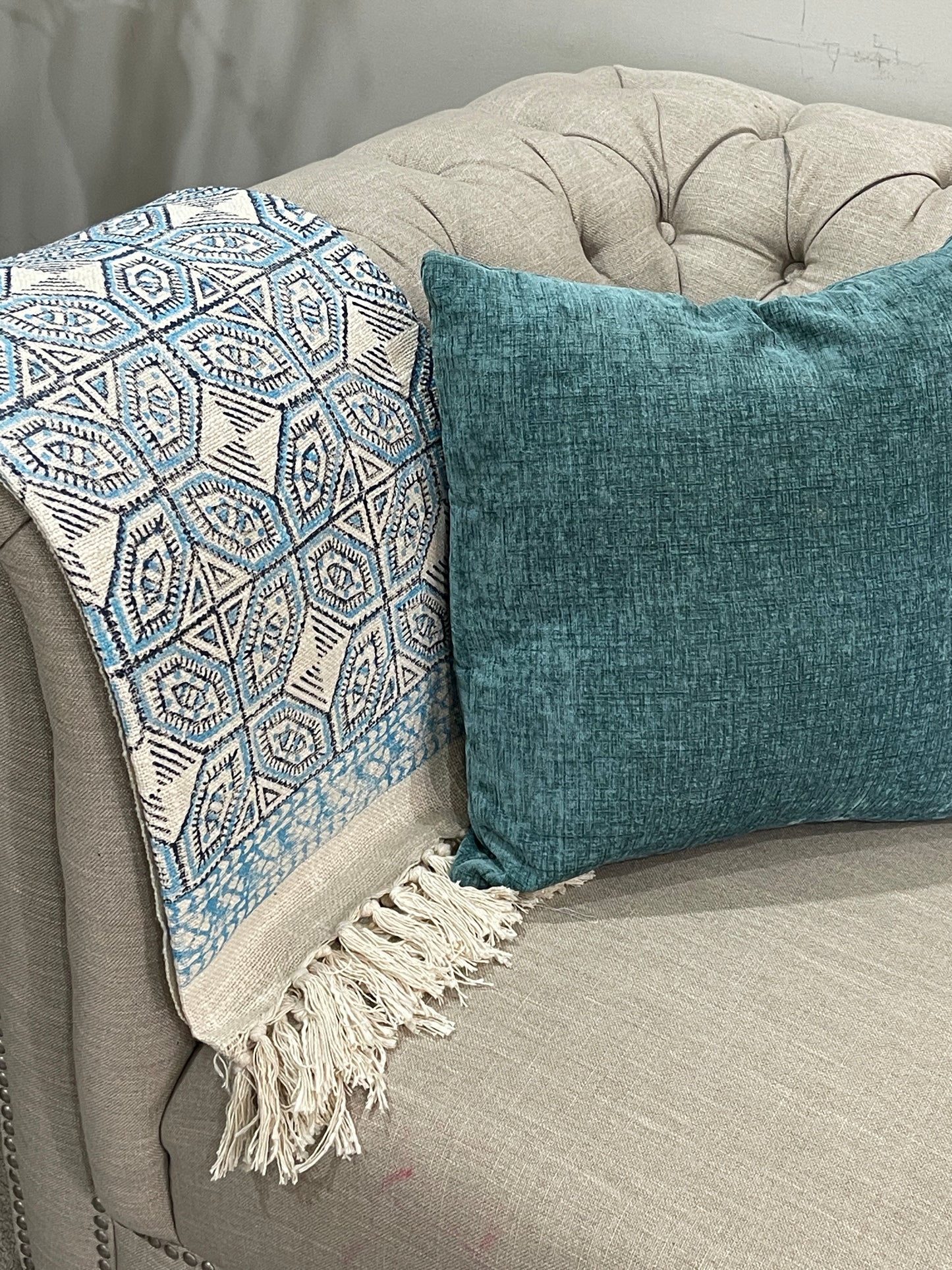 Bohemian Cotton Blue Geometrical Block Printed Cotton Throw Blanket - Adore India   