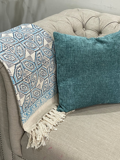 Bohemian Cotton Blue Geometrical Block Printed Cotton Throw Blanket - Adore India   