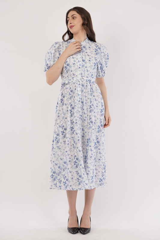Adelina Bohemian Cotton Maxi Dress Puff Sleeve Shirt Dress