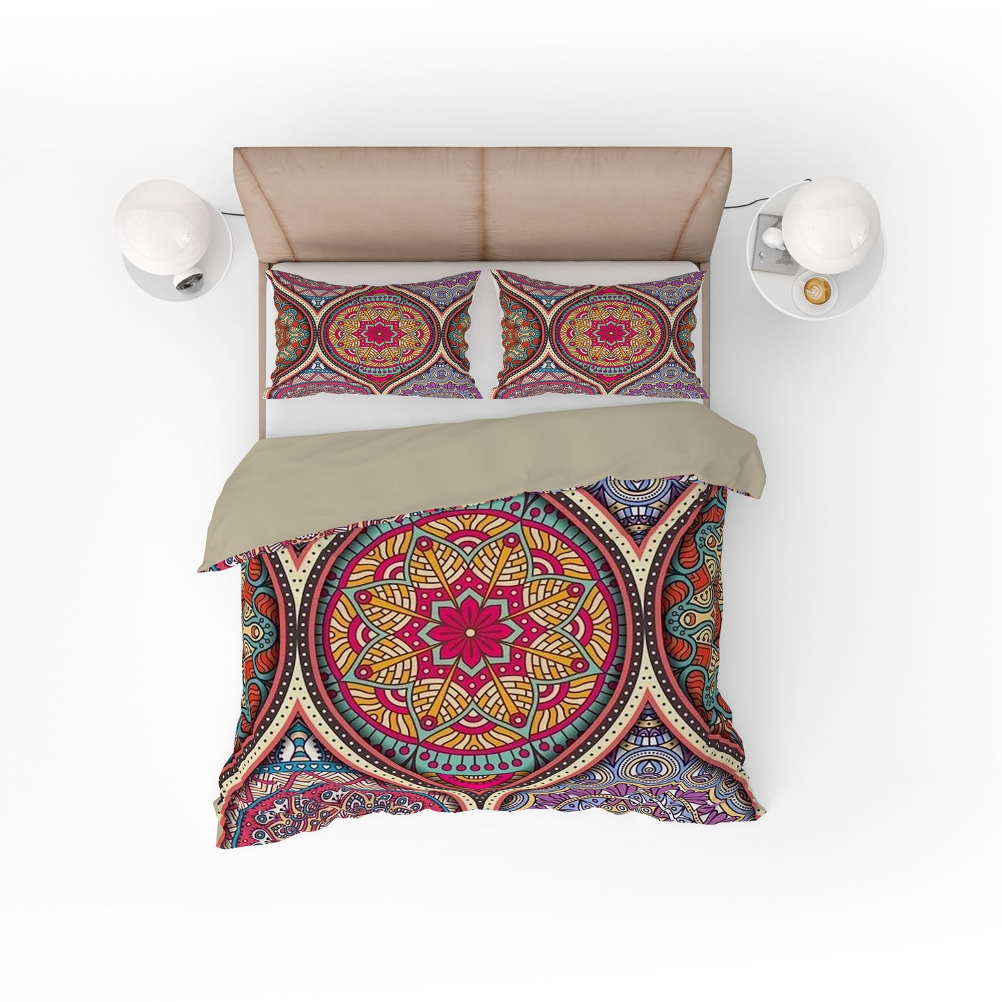 Colourful Indian Paisley Eye Mandala Quilt Cover Set - Adore India   
