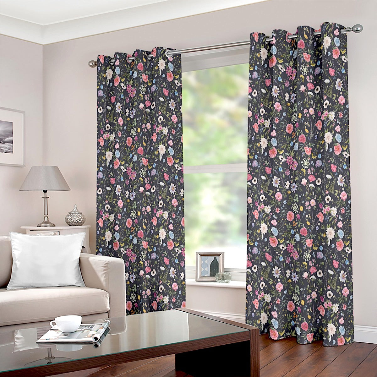 Black Floral Bohemian Style Eyelet Curtain - Adore India   