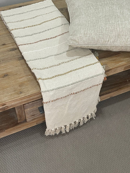 Bohemian Beige Stripe Cotton Wool Bedding Tufted Throw Blanket - Adore India   