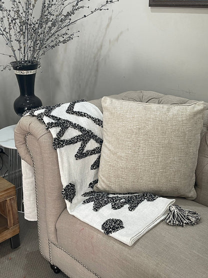 Bohemian Black Cotton Bedding Tufted Throw Blanket - Adore India   