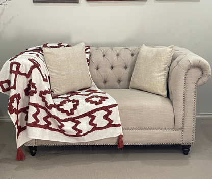 Bohemian Burgundy Cotton Bedding Tufted Throw Blanket - Adore India   