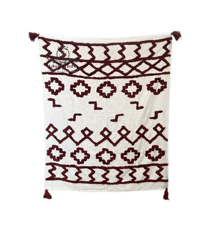 Bohemian Burgundy Cotton Bedding Tufted Throw Blanket - Adore India   