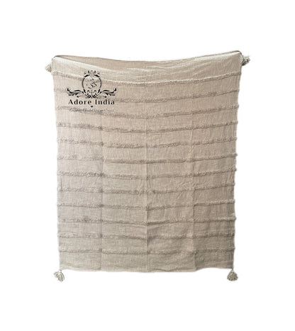 Bohemian Cool Beige Cotton Bedding Tufted Throw Blanket - Adore India   