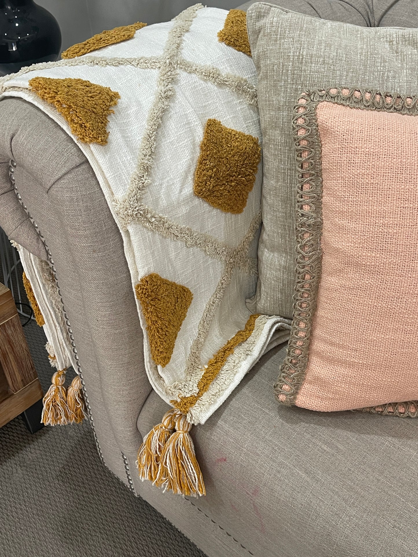 Bohemian Diamond Tangerine Cotton Tufted Bedding Throw Blanket - Adore India   