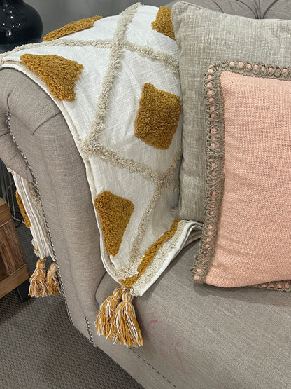 Bohemian Diamond Tangerine Cotton Tufted Bedding Throw Blanket - Adore India   