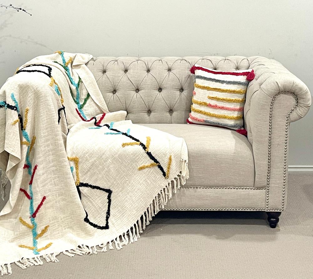 Bohemian Diamond Tree Cotton Tufted Bedding Throw Blanket - Adore India   