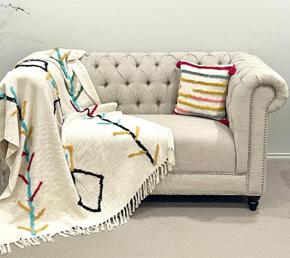 Bohemian Diamond Tree Cotton Tufted Bedding Throw Blanket - Adore India   