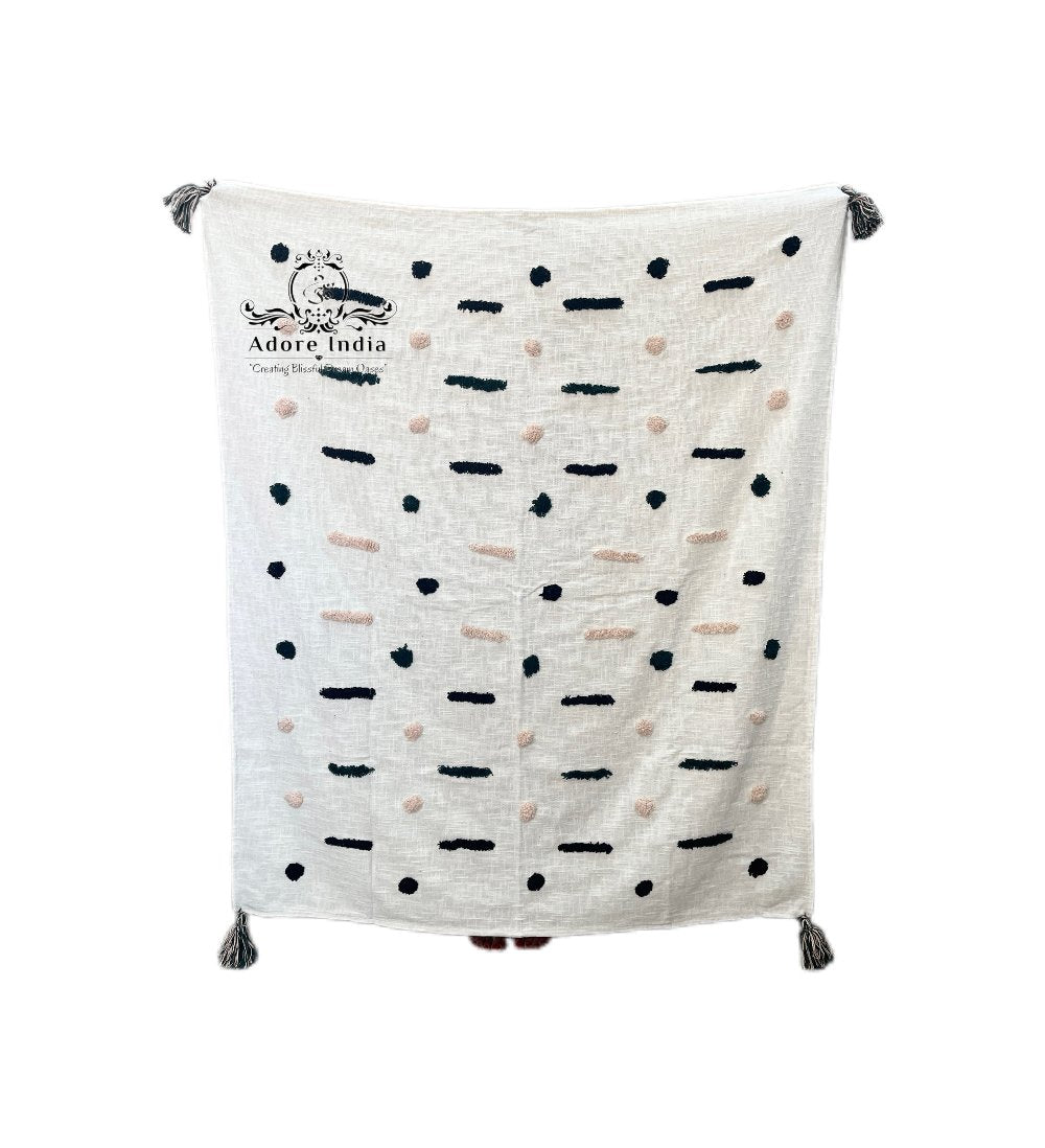 Bohemian Geometrical Dash Cotton Bedding Tufted Throw Blanket - Adore India   