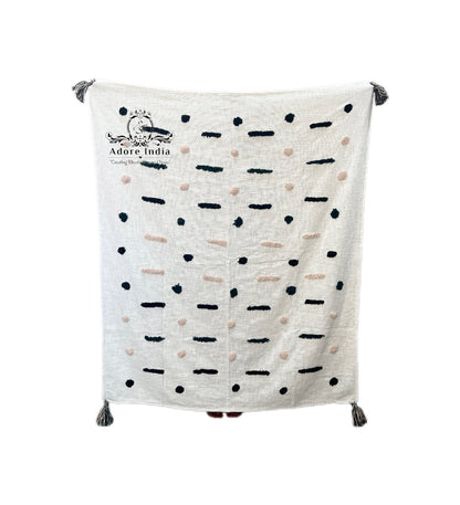 Bohemian Geometrical Dash Cotton Bedding Tufted Throw Blanket - Adore India   