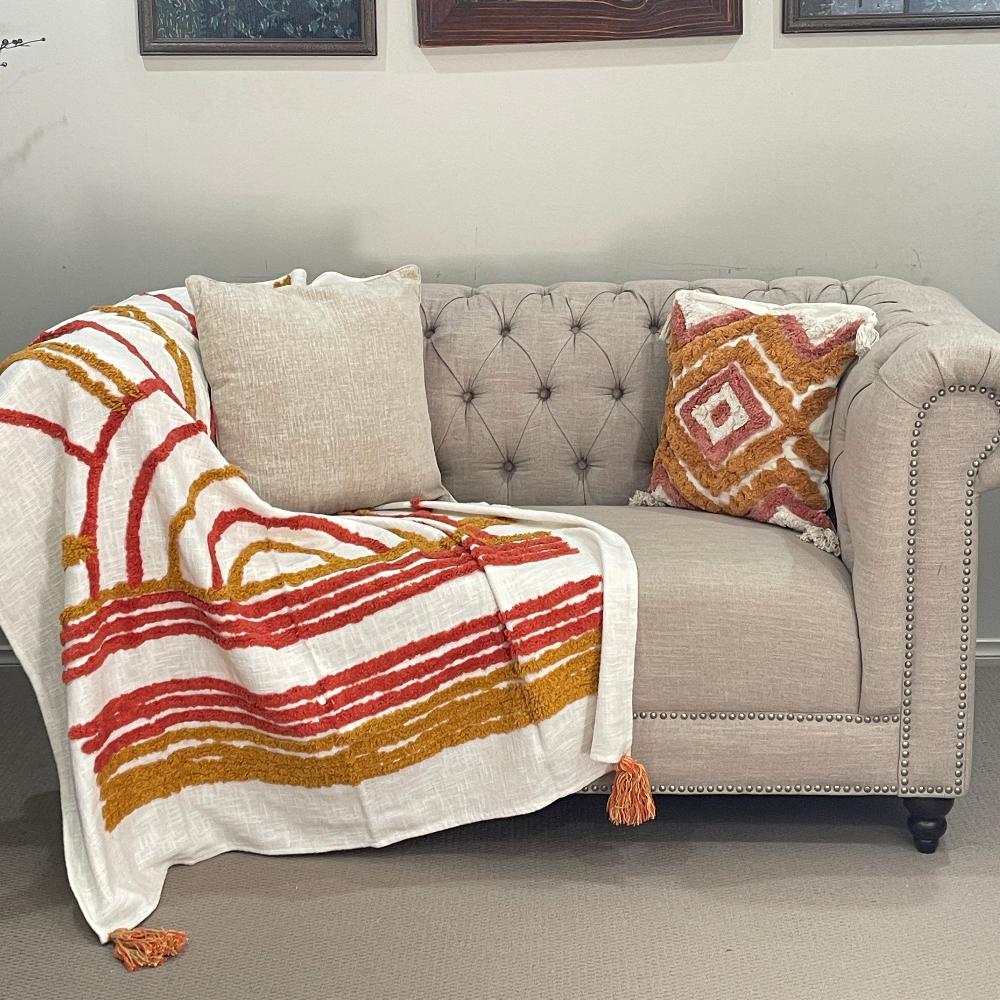 Bohemian Mustard Cotton Bedding Tufted Throw Blanket - Adore India   