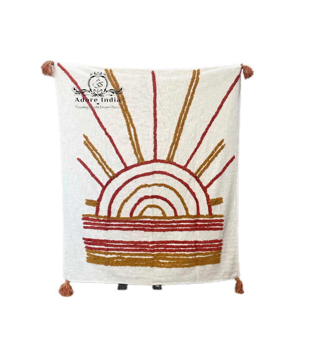 Bohemian Mustard Cotton Bedding Tufted Throw Blanket - Adore India   