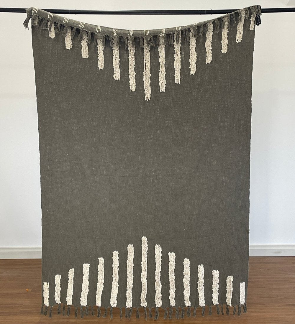 Bohemian Olive Cotton Tufted Bedding Throw Blanket - Adore India   